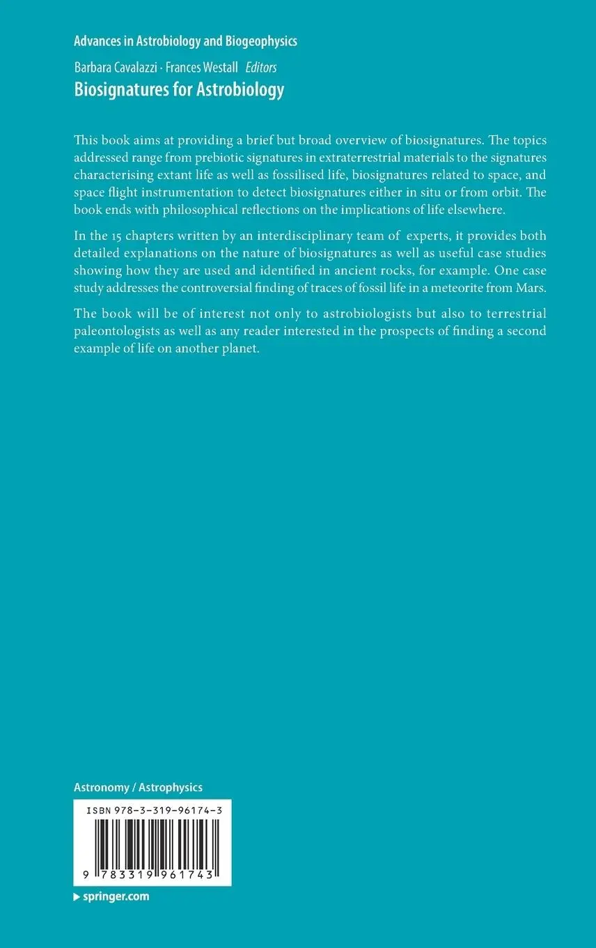 Rückseite: 9783319961743 | Biosignatures for Astrobiology | Frances Westall (u. a.) | Buch | xxiv