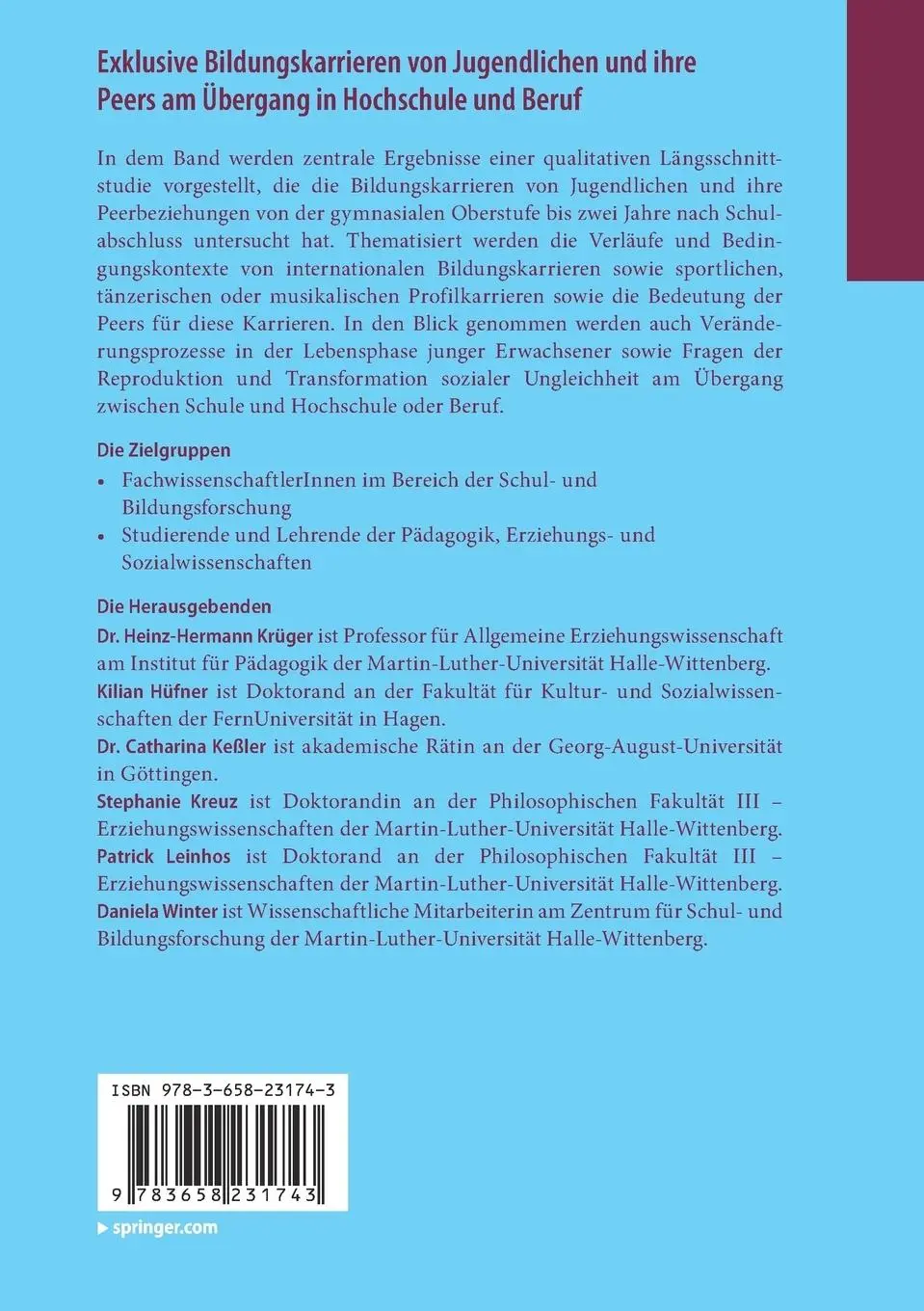 Rückseite: 9783658231743 | Exklusive Bildungskarrieren von Jugendlichen und ihre Peers am...