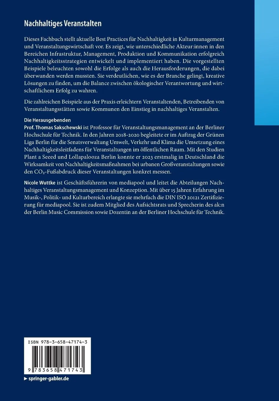 Rückseite: 9783658471743 | Nachhaltiges Veranstalten | Nicole Wuttke (u. a.) | Taschenbuch | xiv