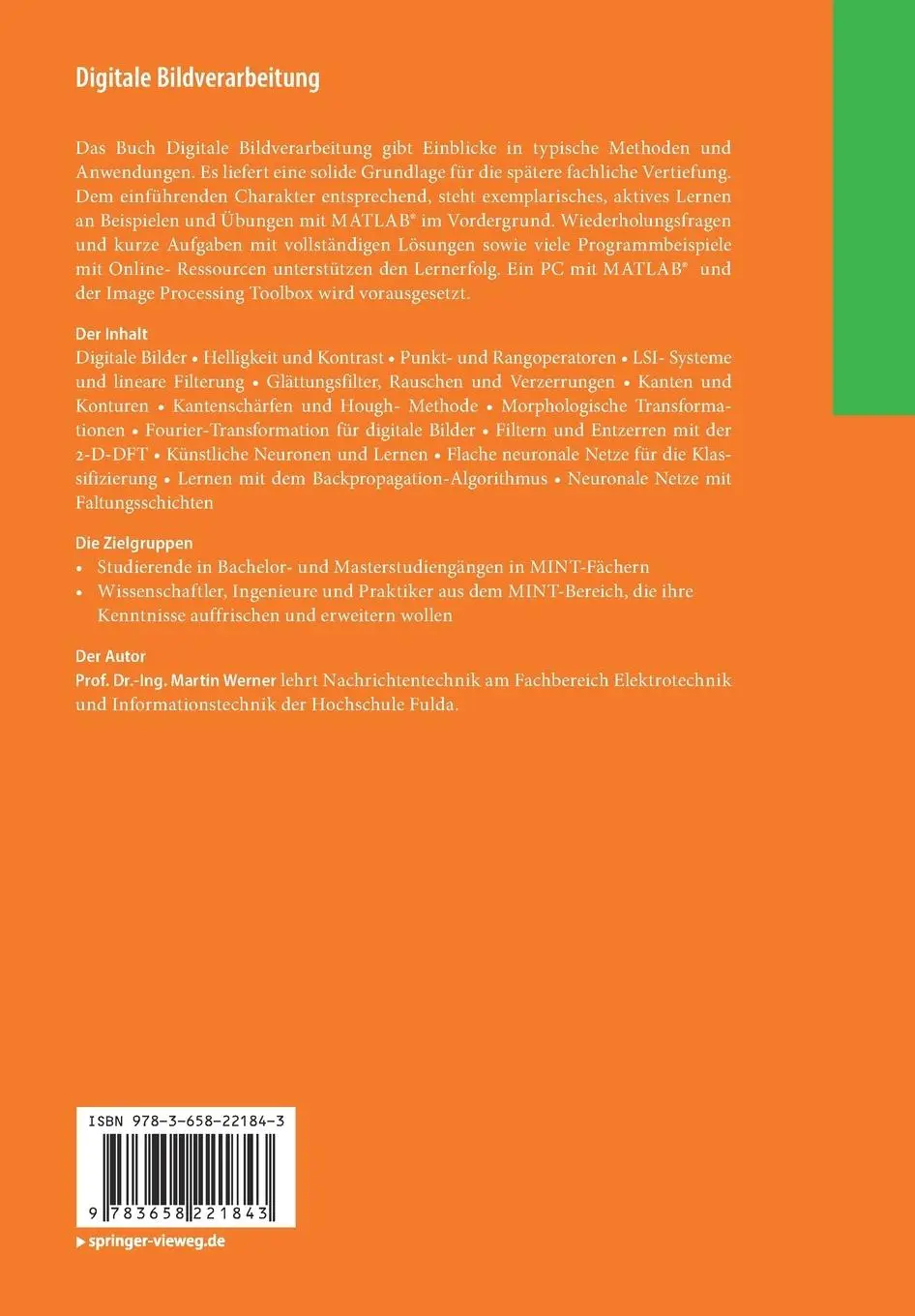 Rückseite: 9783658221843 | Digitale Bildverarbeitung | Martin Werner | Taschenbuch | Paperback