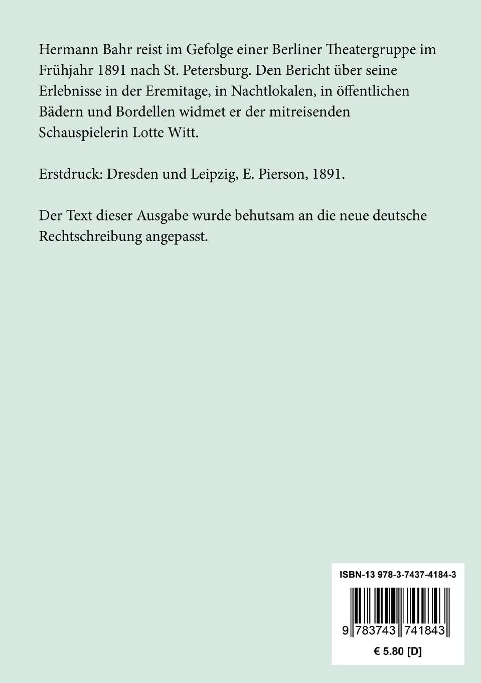 Rückseite: 9783743741843 | Russische Reise | Hermann Bahr | Taschenbuch | Paperback | 108 S.