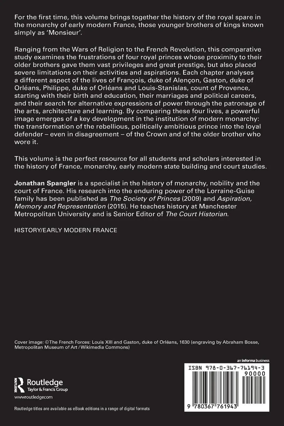 Rückseite: 9780367761943 | Monsieur. Second Sons in the Monarchy of France, 1550-1800 | Spangler