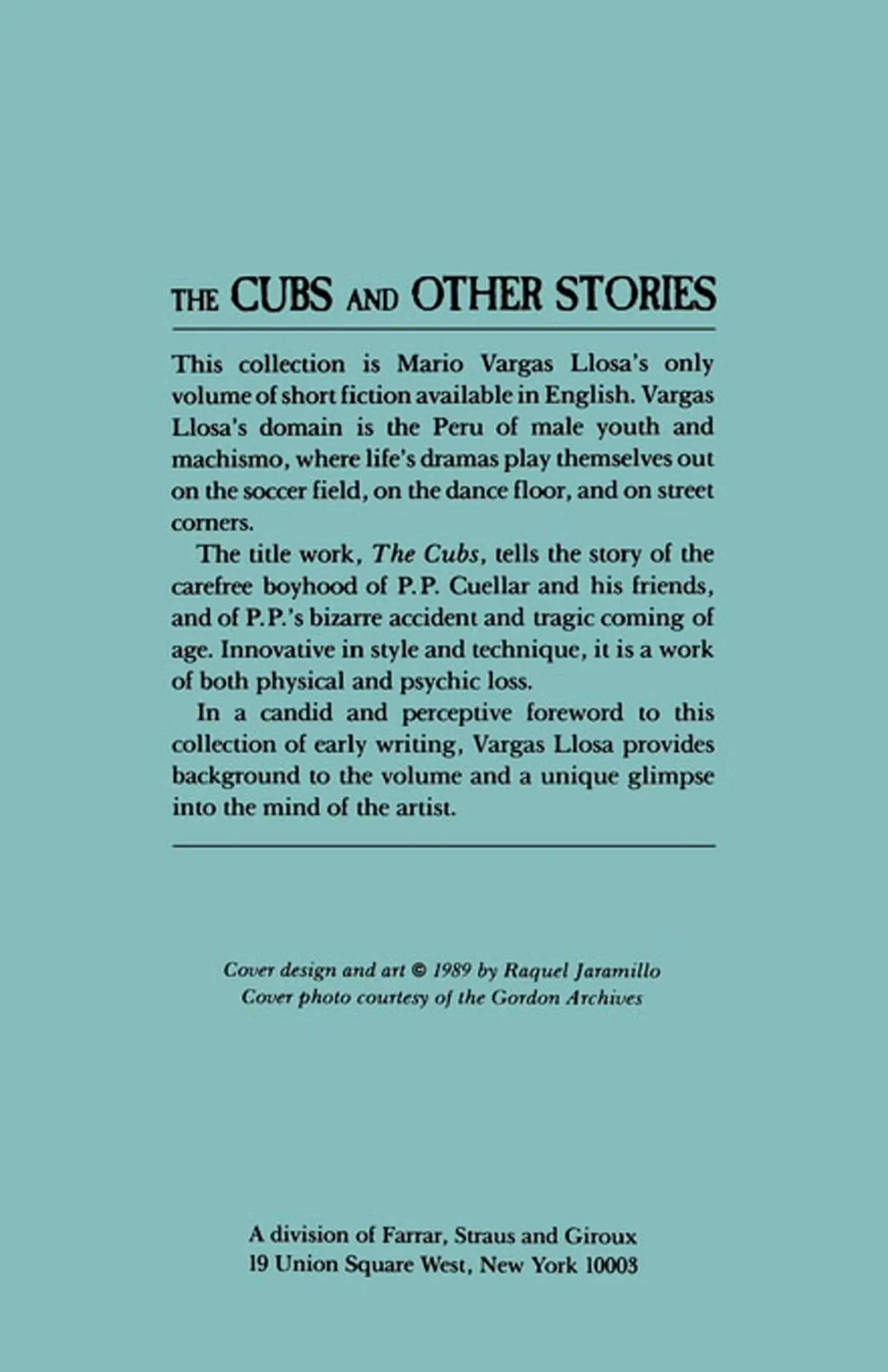 Rückseite: 9780374521943 | The Cubs and Other Stories | Mario Vargas Llosa | Taschenbuch | 1989
