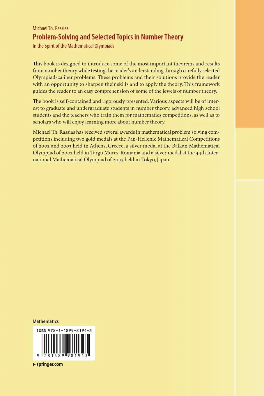 Rückseite: 9781489981943 | Problem-Solving and Selected Topics in Number Theory | Rassias | Buch