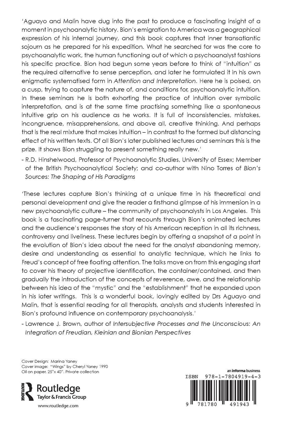 Rückseite: 9781780491943 | Wilfred Bion | Los Angeles Seminars and Supervision | Bion (u. a.)