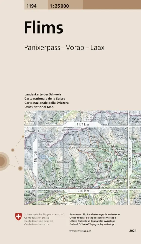 Cover: 9783302011943 | Landeskarte der Schweiz Flims. Flem | Panixerpass - Vorab - Laax