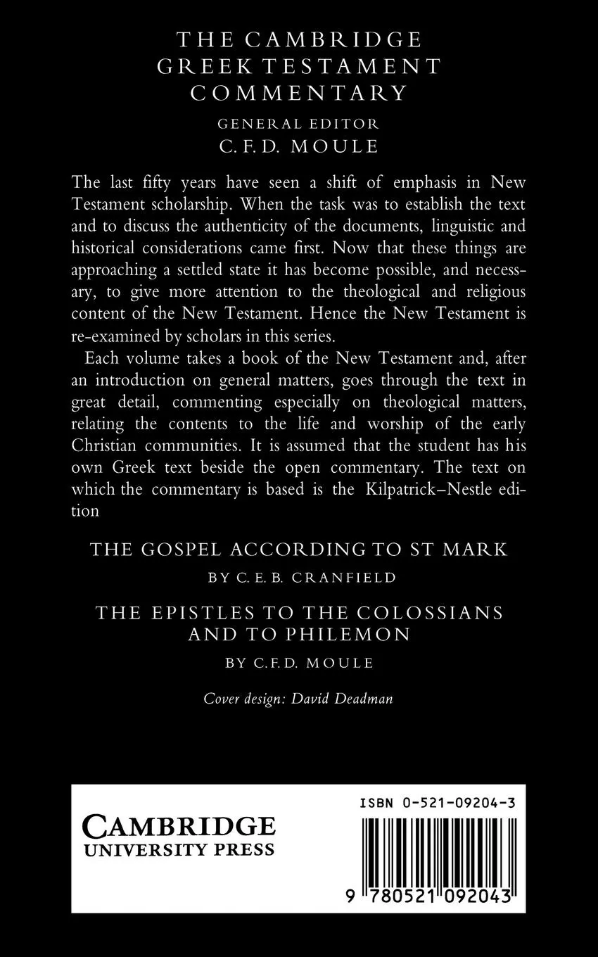 Rückseite: 9780521092043 | The Gospel According to St Mark | An Introduction and Commentary