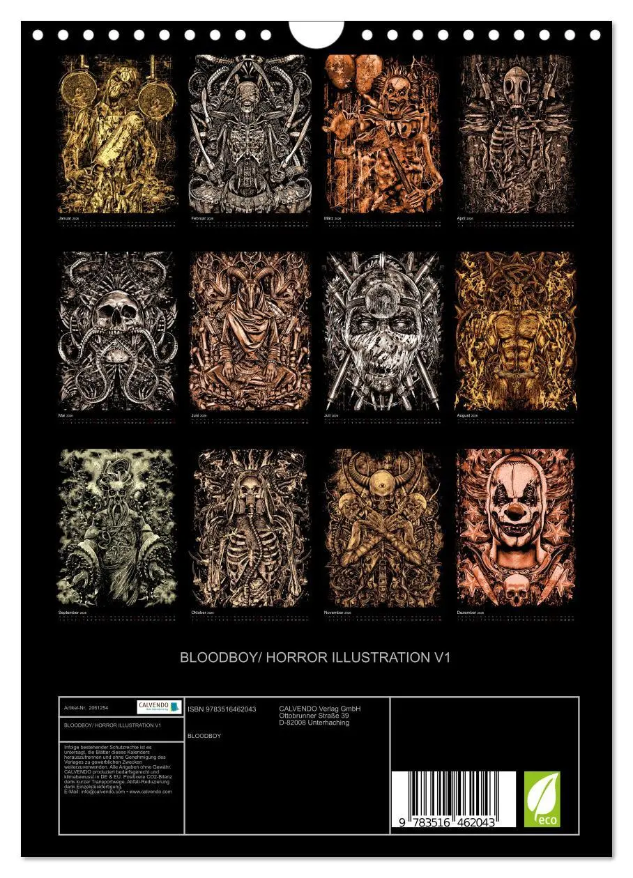 Bild: 9783516462043 | BLOODBOY/ HORROR ILLUSTRATION V1 (Wandkalender 2026 DIN A4 hoch),...