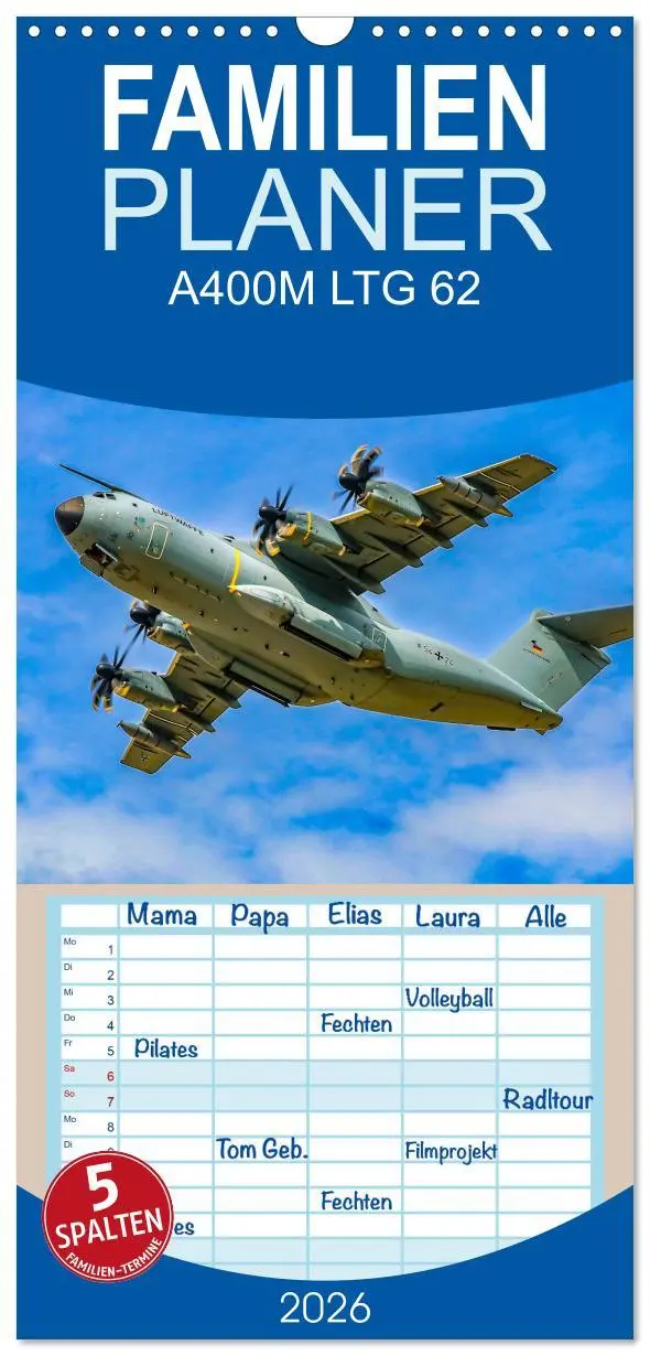 Cover: 9783516602043 | Familienplaner 2026 - A400M LTG 62 mit 5 Spalten (Wandkalender, 21...