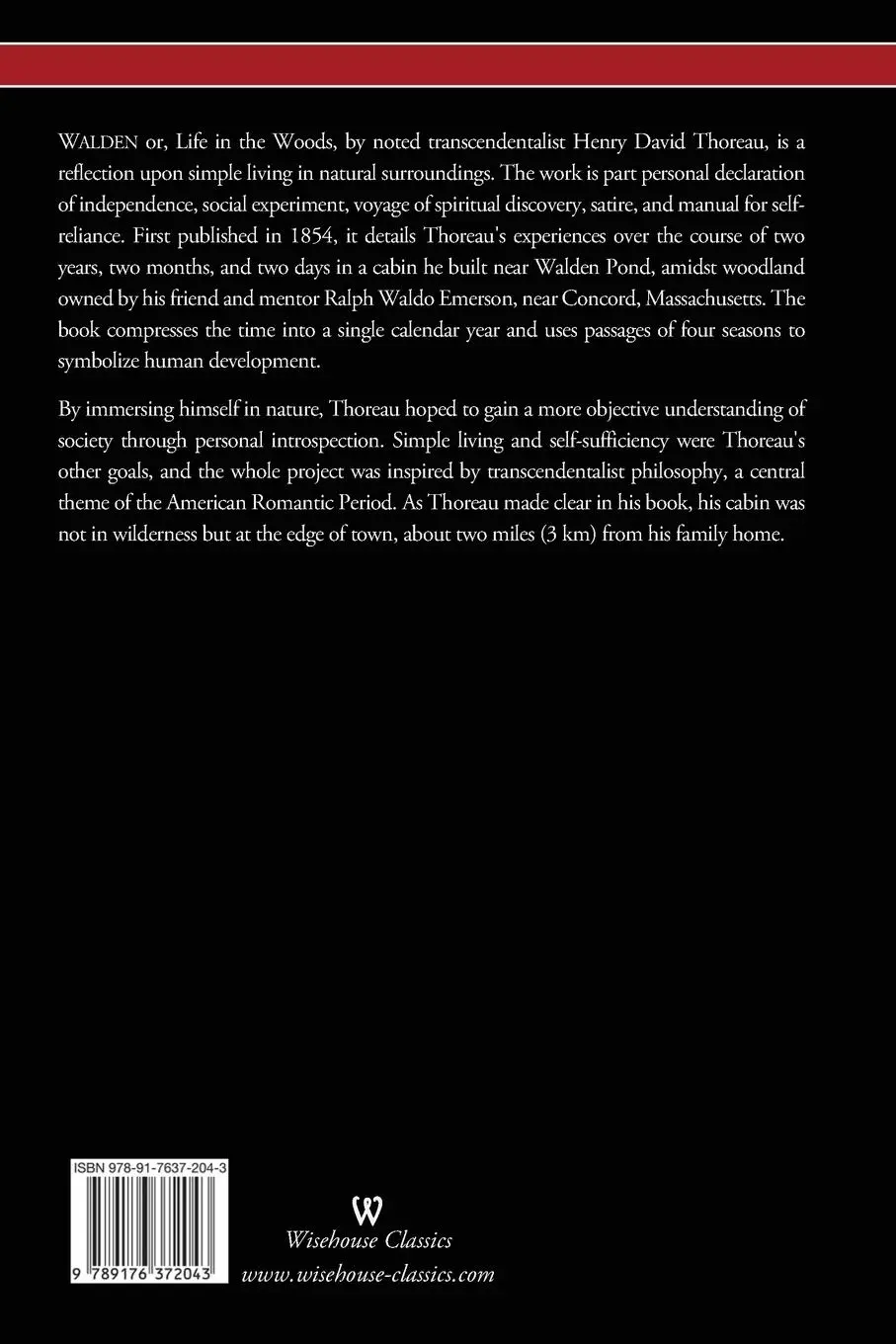 Rückseite: 9789176372043 | WALDEN or Life in the Woods (Wisehouse Classics Edition) | Thoreau