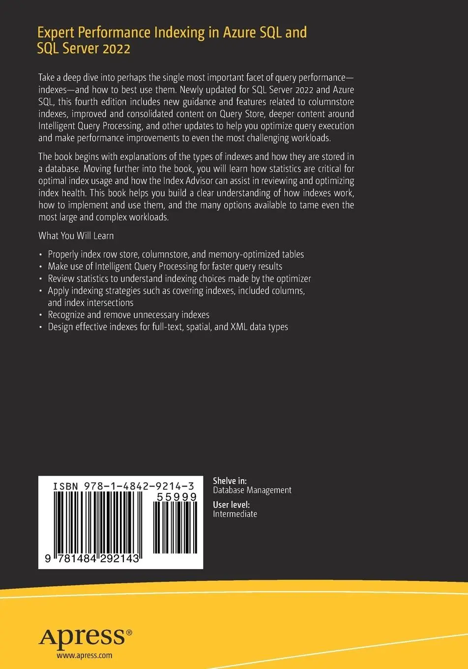 Rückseite: 9781484292143 | Expert Performance Indexing in Azure SQL and SQL Server 2022 | Buch