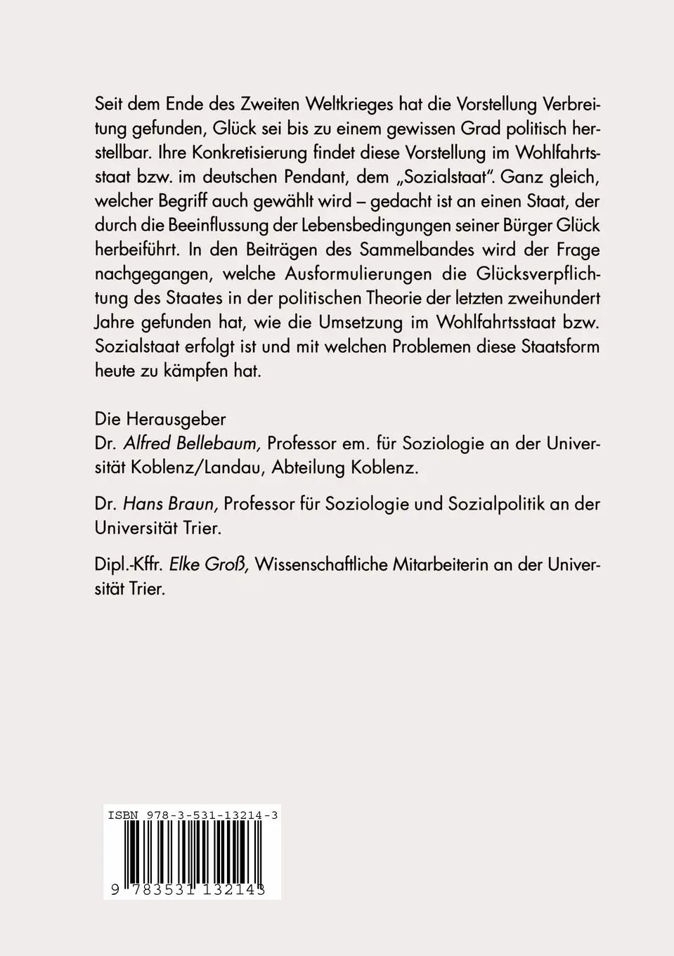 Rückseite: 9783531132143 | Staat und Glück | Politische Dimensionen der Wohlfahrt | Taschenbuch