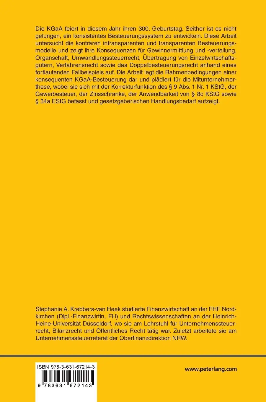 Rückseite: 9783631672143 | Die mitunternehmerische Besteuerung der Komplementäre der...