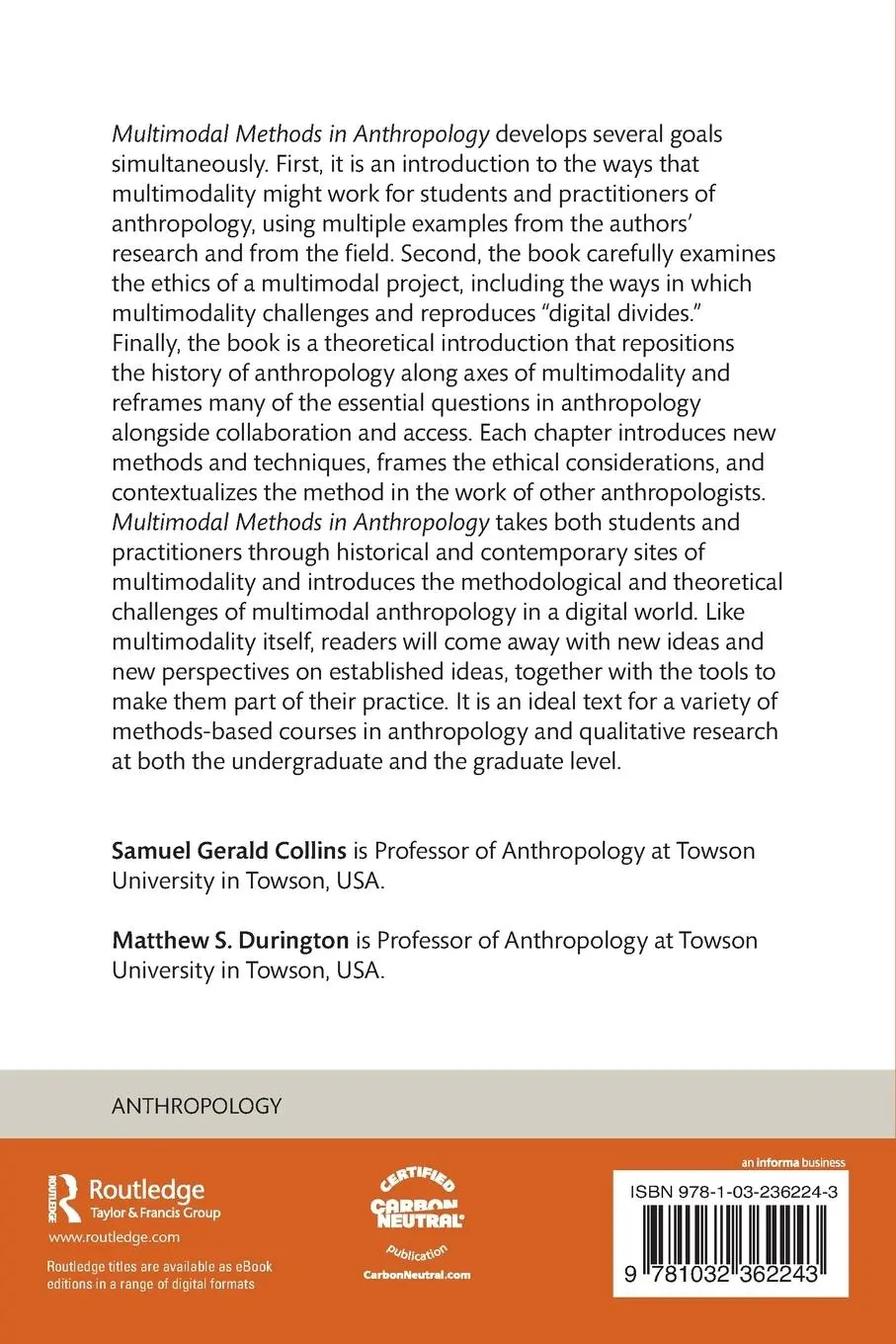Rückseite: 9781032362243 | Multimodal Methods in Anthropology | Samuel Gerald Collins (u. a.)