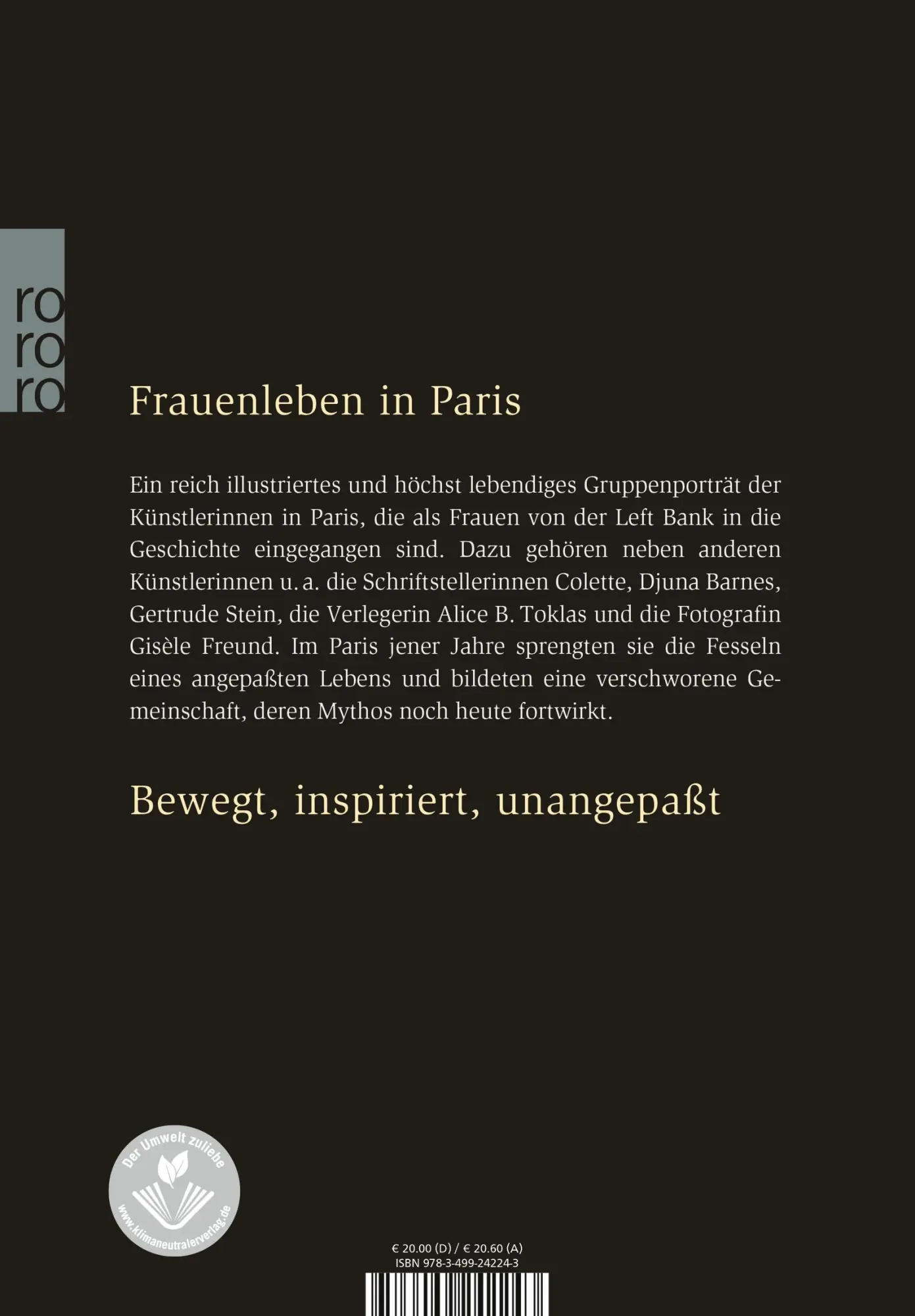 Rückseite: 9783499242243 | Paris war eine Frau | Andrea Weiss | Taschenbuch | 240 S. | Deutsch