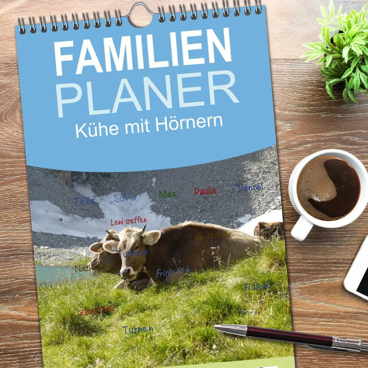 Bild: 9783516512243 | Familienplaner 2026 - Kühe mit Hörnern mit 5 Spalten (Wandkalender,...