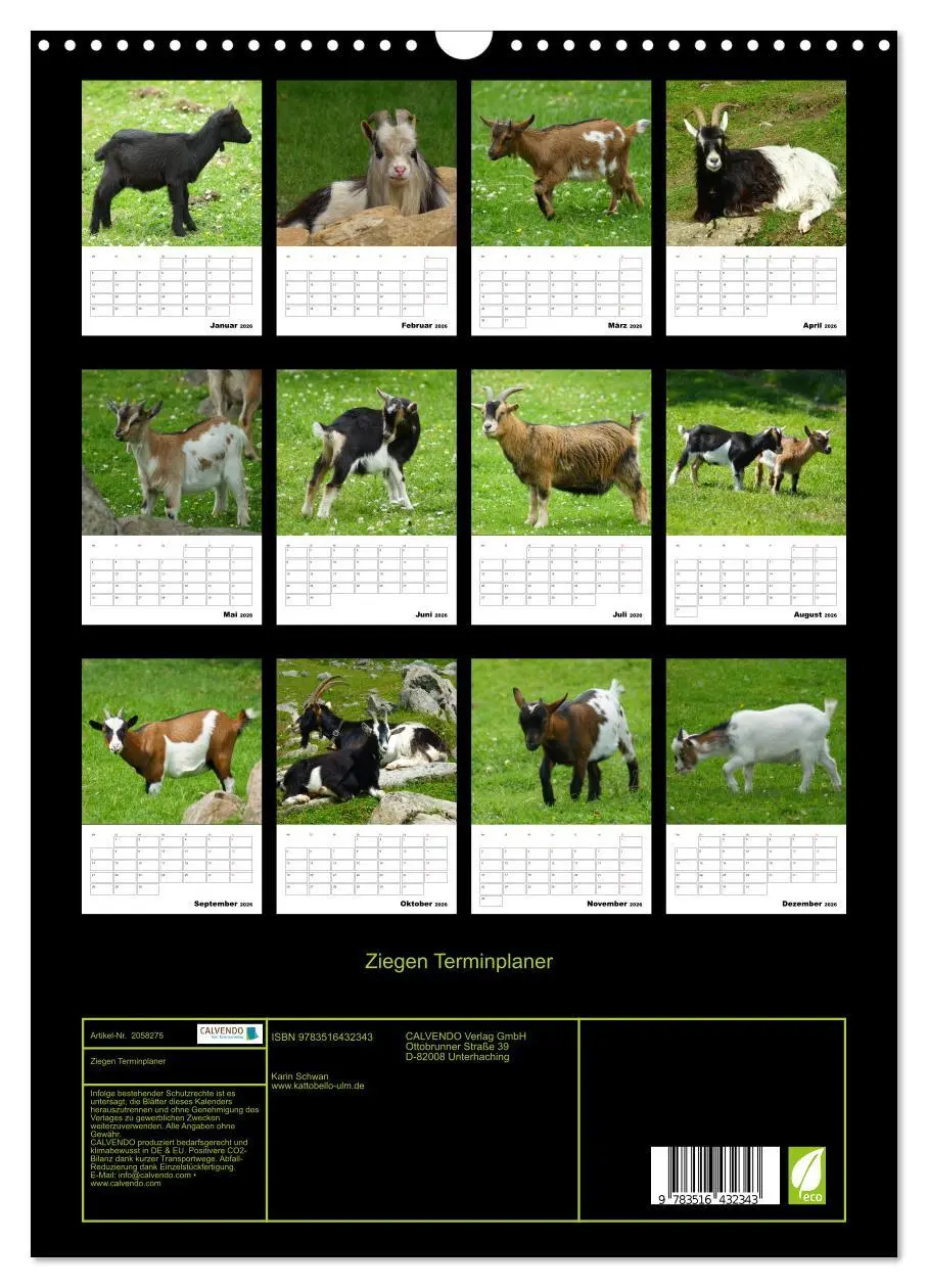 Bild: 9783516432343 | Ziegen Terminplaner (Wandkalender 2026 DIN A3 hoch), CALVENDO...