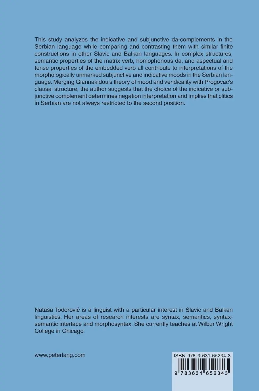 Rückseite: 9783631652343 | The Indicative and Subjunctive da-complements in Serbian: A...