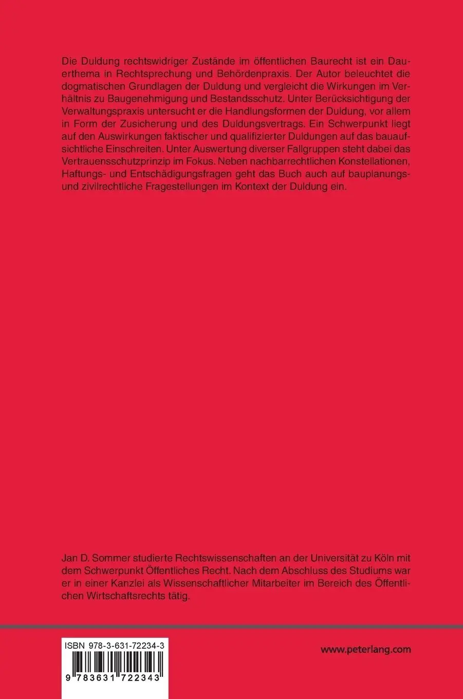 Rückseite: 9783631722343 | Die Duldung rechtswidriger Zustände im öffentlichen Baurecht | Sommer