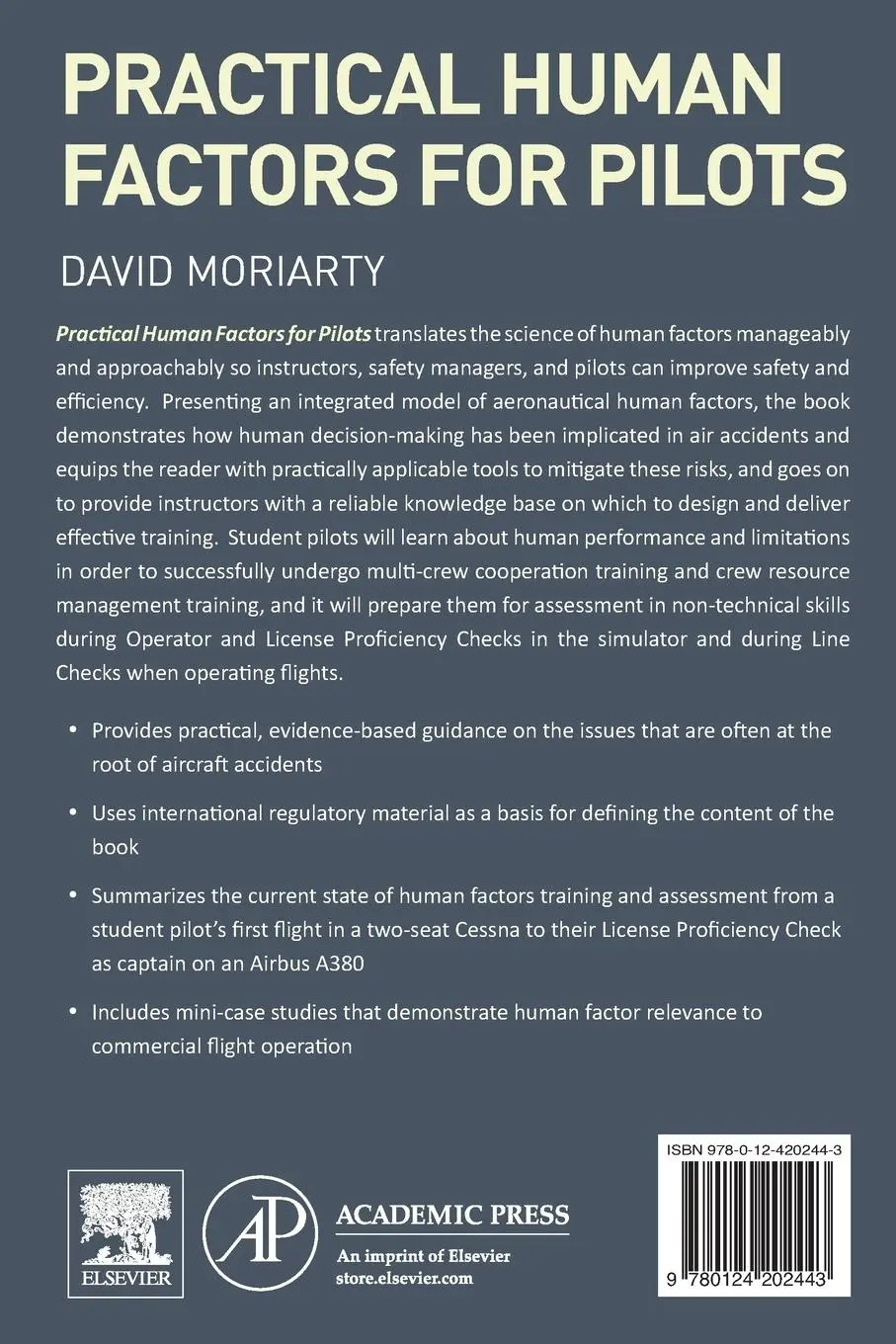 Rückseite: 9780124202443 | Practical Human Factors for Pilots | Capt. David Moriarty | Buch