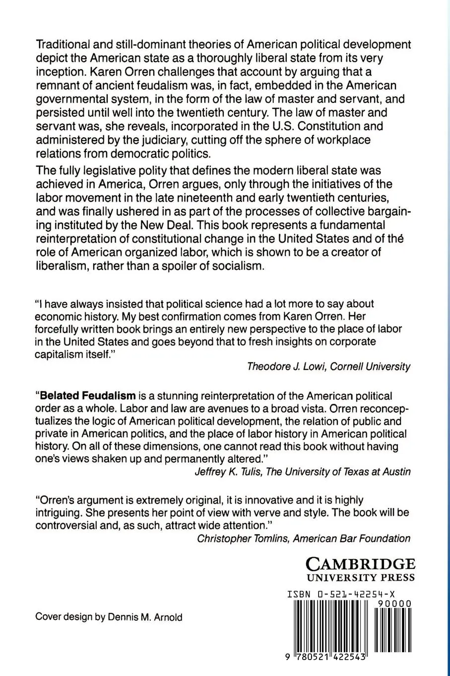 Rückseite: 9780521422543 | Belated Feudalism | Karen Orren | Taschenbuch | Englisch | 1992