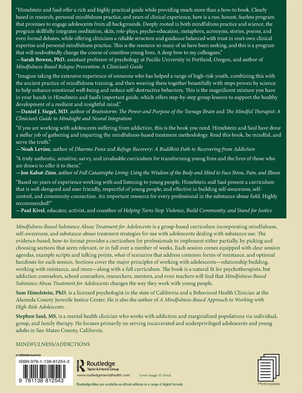 Rückseite: 9781138812543 | Mindfulness-Based Substance Abuse Treatment for Adolescents | Buch