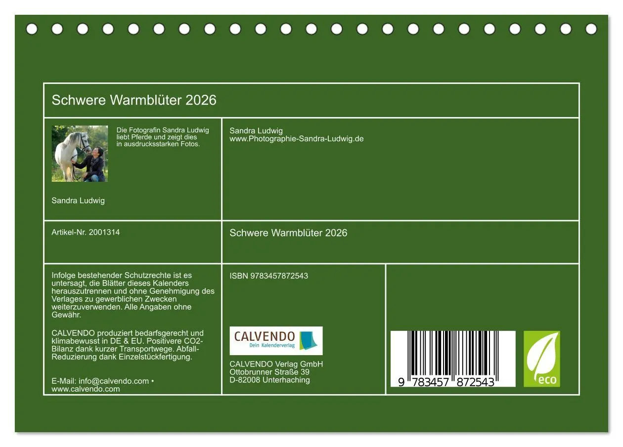 Bild: 9783457872543 | Schwere Warmblüter 2026 (Tischkalender 2026 DIN A5 quer), CALVENDO...