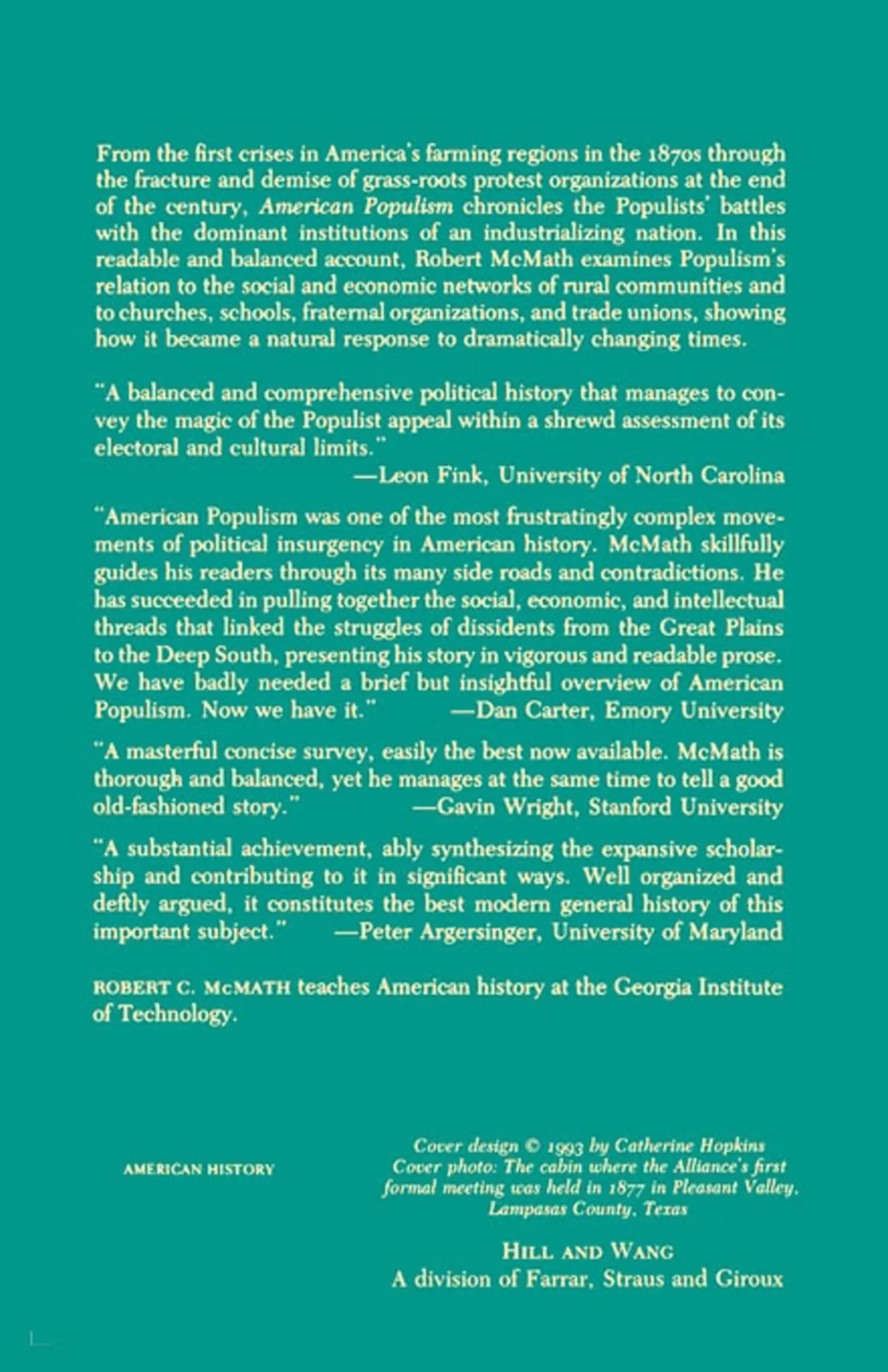 Rückseite: 9780374522643 | American Populism | A Social History 1877-1898 | Robert Mcmath | Buch