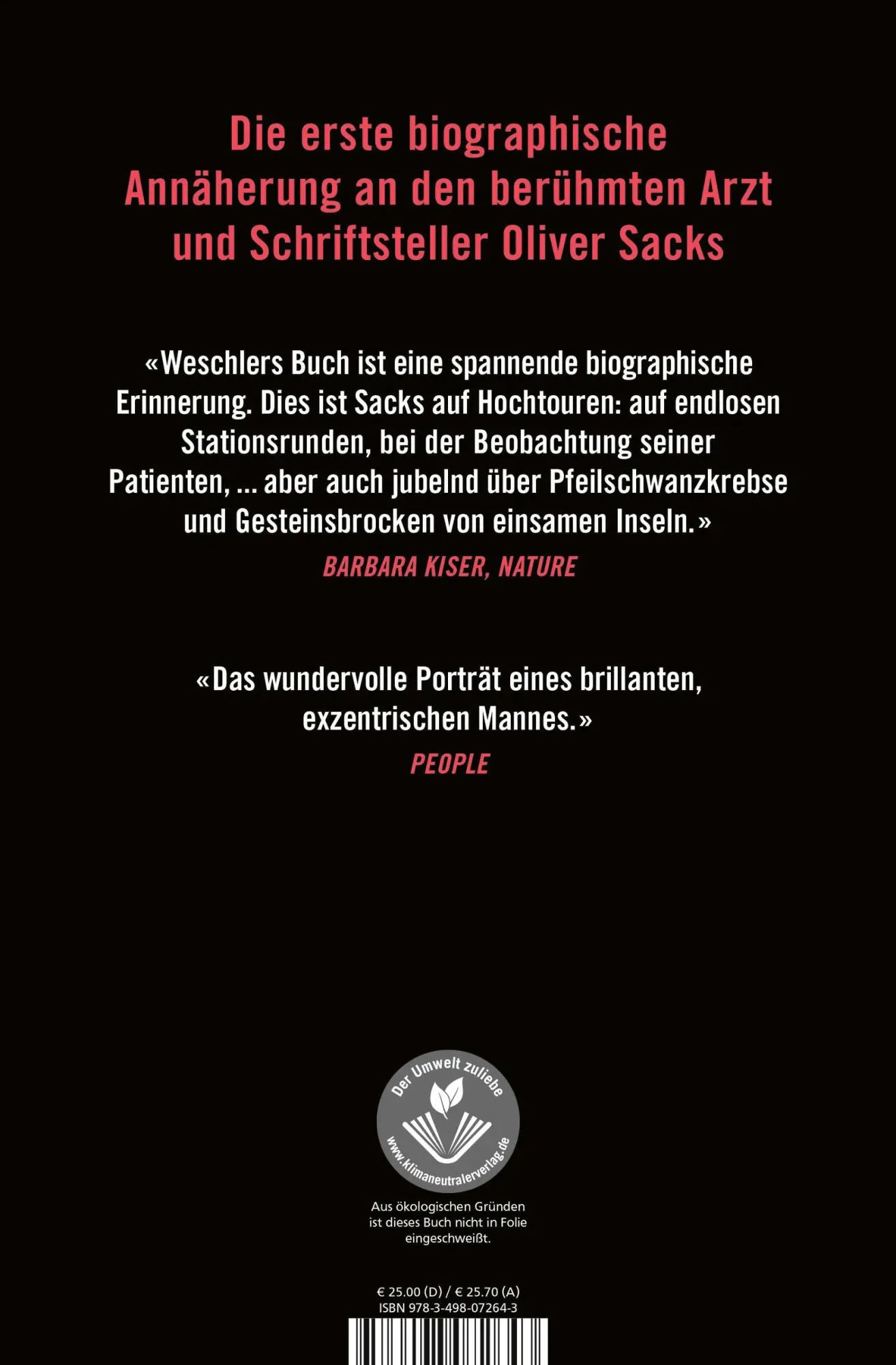 Rückseite: 9783498072643 | Oliver Sacks | Ein persönliches Porträt | Lawrence Weschler | Buch