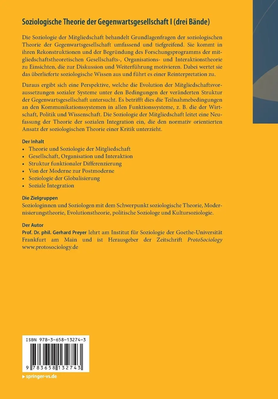 Rückseite: 9783658132743 | Soziologische Theorie der Gegenwartsgesellschaft I | Gerhard Preyer