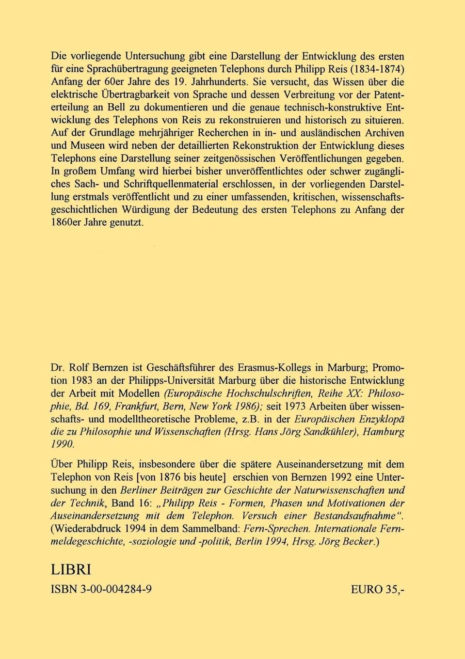 Rückseite: 9783000042843 | Das Telefon von Philip Reis | Rolf Bernzen | Taschenbuch | 316 S.