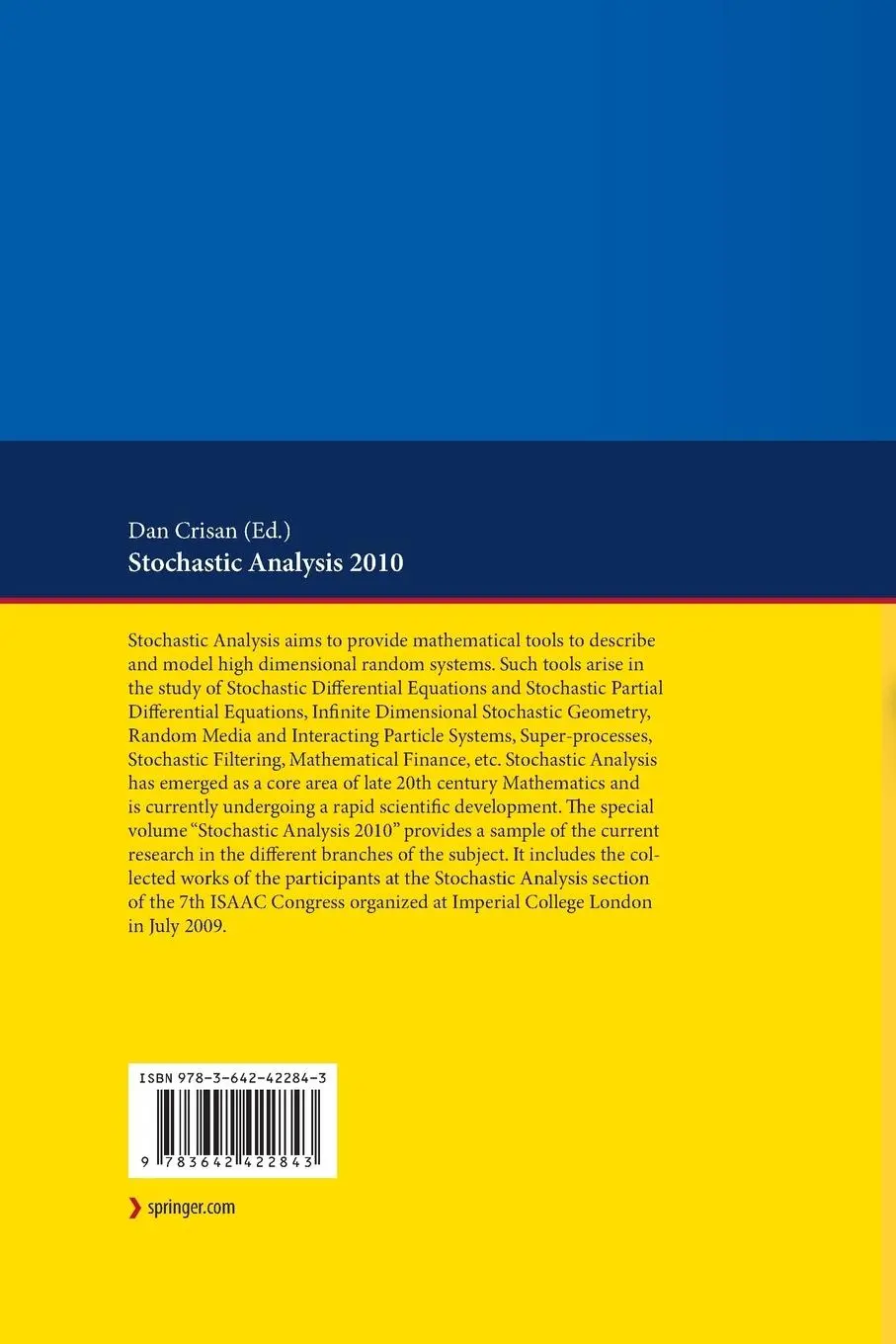 Rückseite: 9783642422843 | Stochastic Analysis 2010 | Dan Crisan | Taschenbuch | viii | Englisch