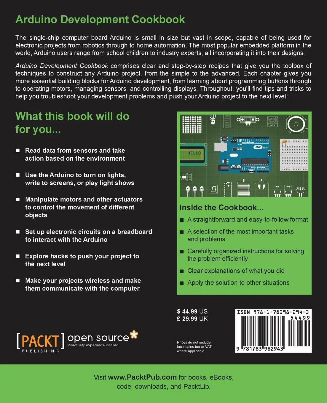 Rückseite: 9781783982943 | Arduino Development Cookbook | Cornel Amariei | Taschenbuch | Englisch