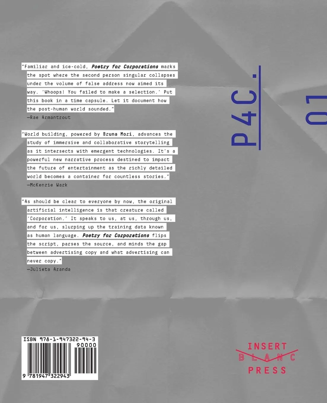 Rückseite: 9781947322943 | Poetry for Corporations | Bruna Mori (u. a.) | Taschenbuch | Englisch