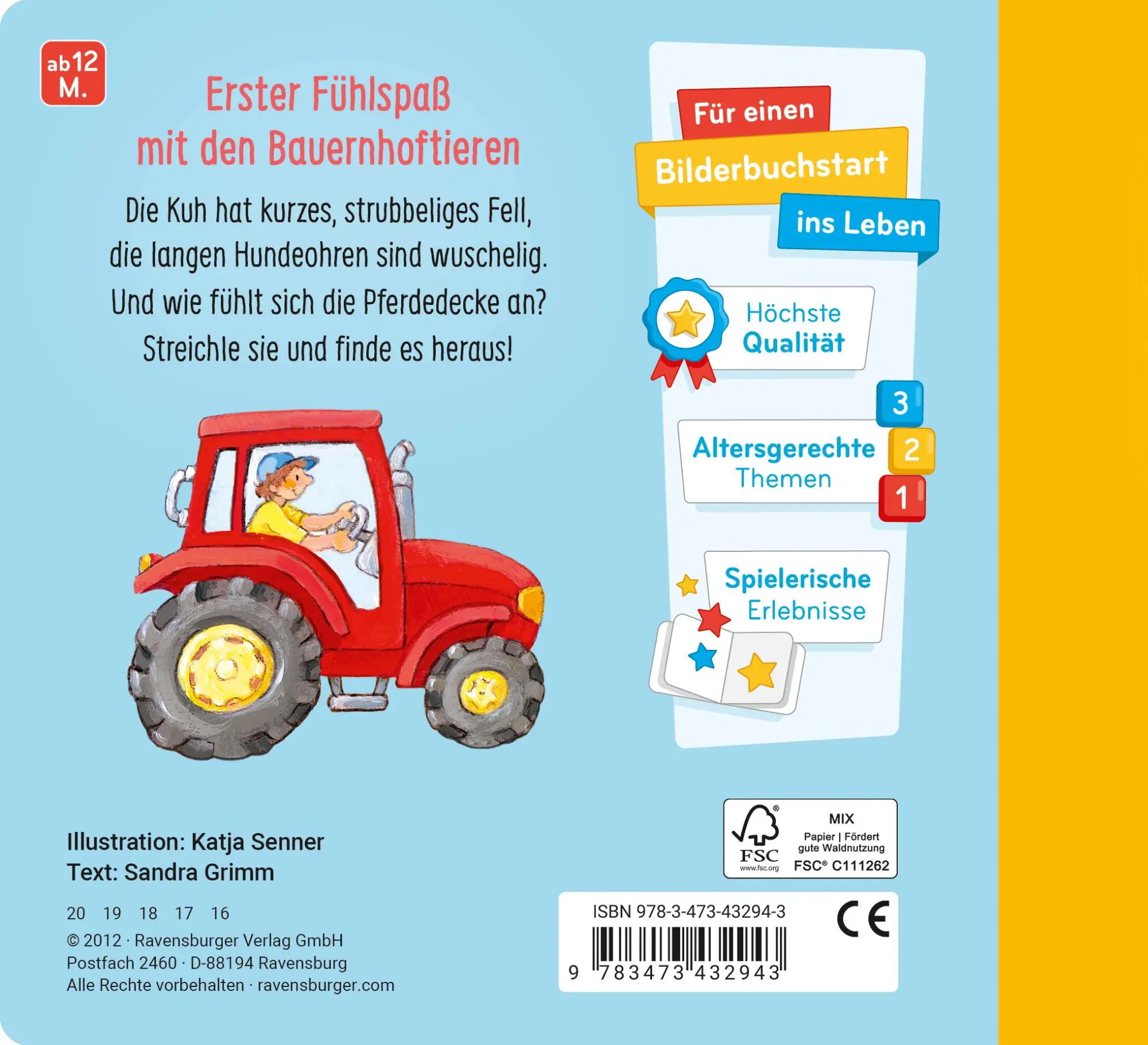 Rückseite: 9783473432943 | Mein erstes Fühlbuch: Mein kleiner Bauernhof | Sandra Grimm | Buch