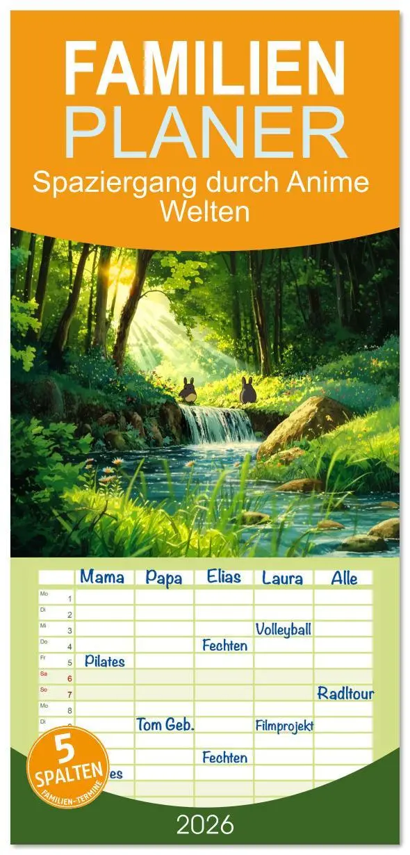 Cover: 9783516612943 | Familienplaner 2026 - Spaziergang durch Anime Welten mit 5 Spalten...