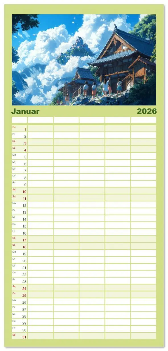 Bild: 9783516612943 | Familienplaner 2026 - Spaziergang durch Anime Welten mit 5 Spalten...