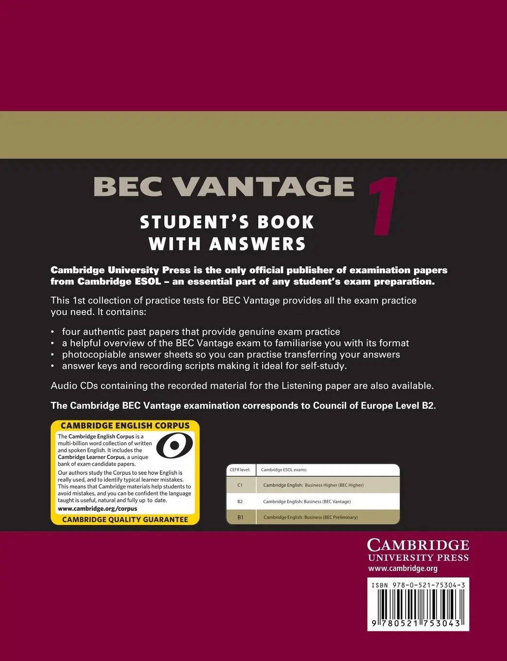 Rückseite: 9780521753043 | Cambridge Bec Vantage 1 | Examinatio (u. a.) | Taschenbuch | Englisch