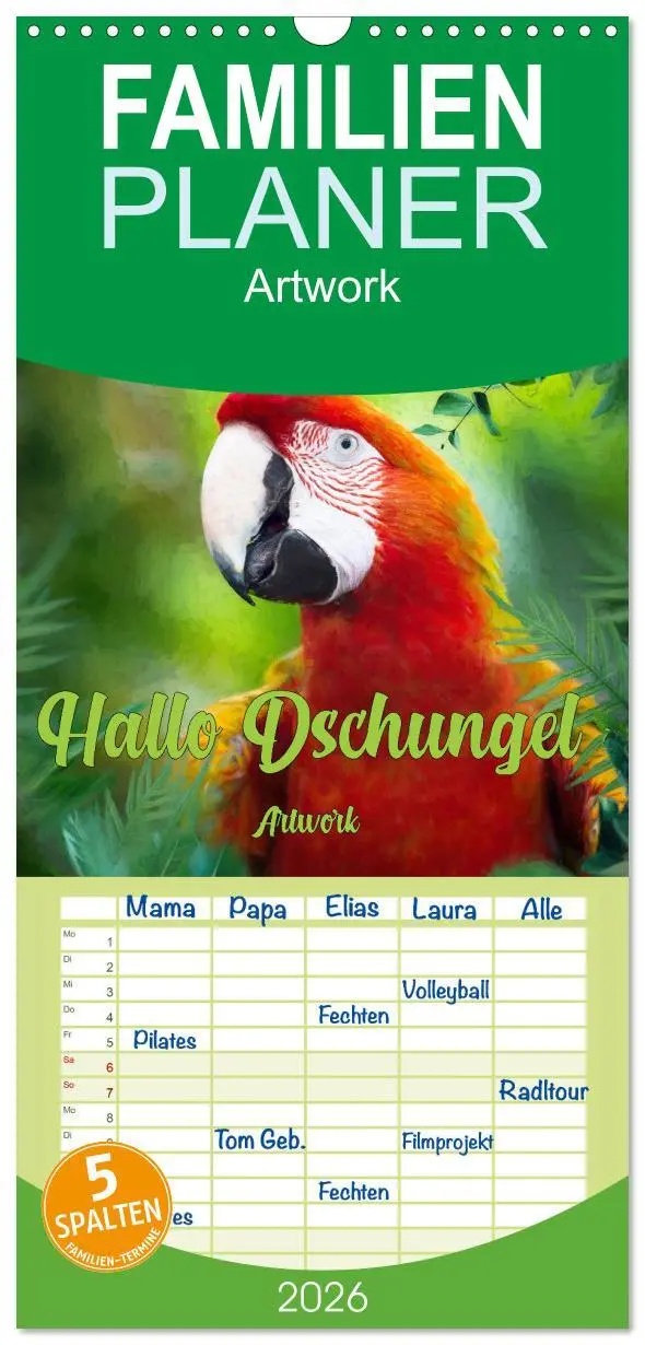 Cover: 9783516503043 | Familienplaner 2026 - Hallo Dschungel - Artwork mit 5 Spalten...