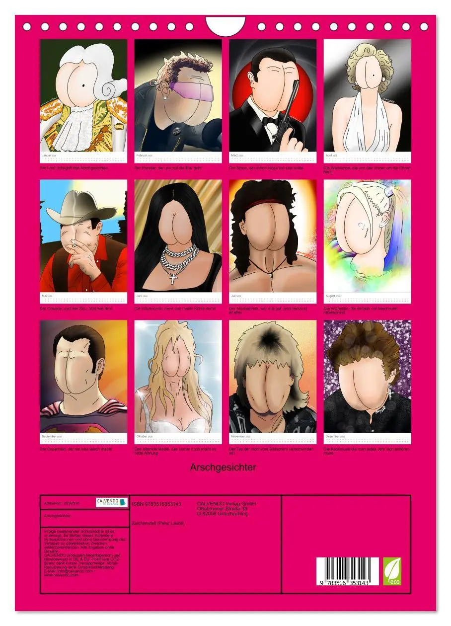 Bild: 9783516353143 | Arschgesichter (Wandkalender 2026 DIN A4 hoch), CALVENDO...