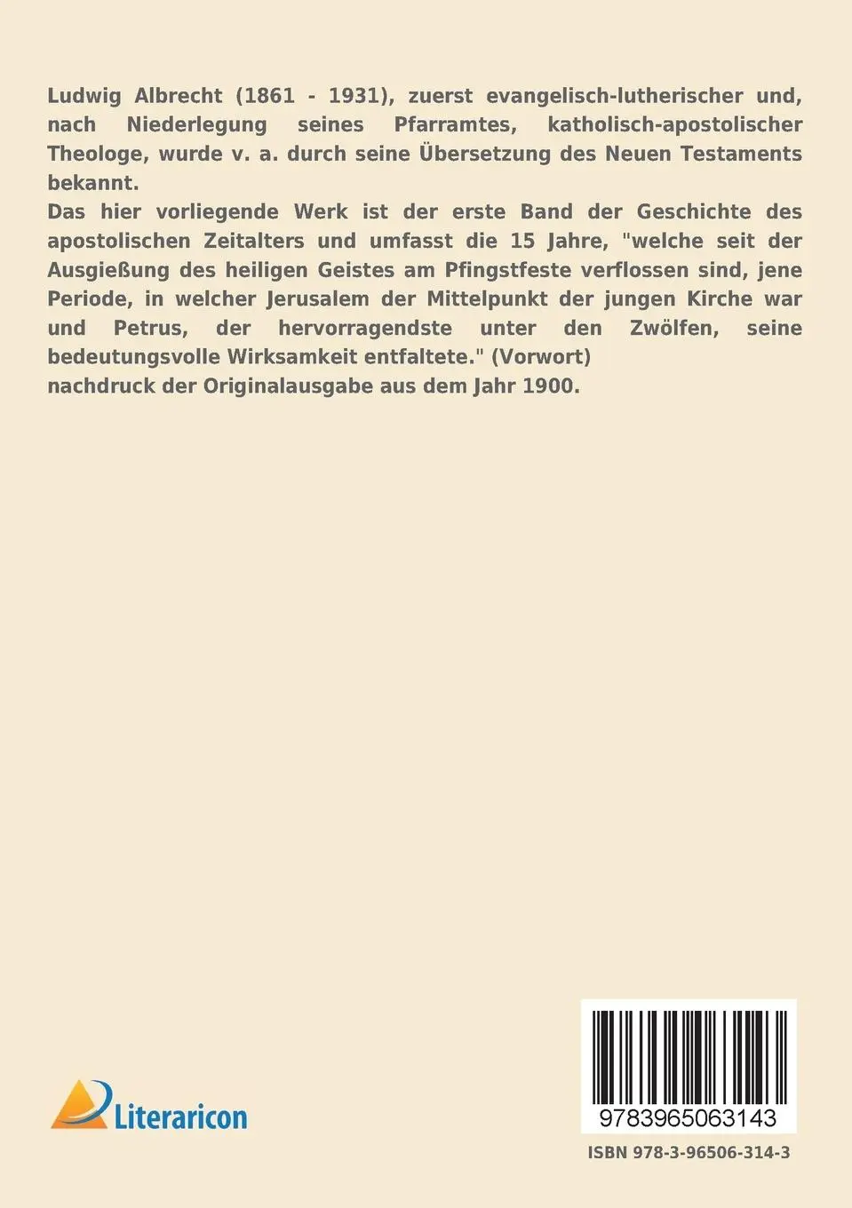 Rückseite: 9783965063143 | Die ersten fünfzehn Jahre der christlichen Kirche | Ludwig Albrecht