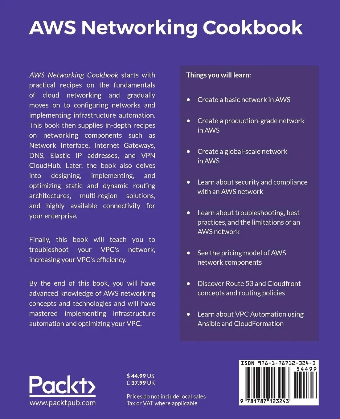 Rückseite: 9781787123243 | AWS Networking Cookbook | Satyajit Das (u. a.) | Taschenbuch | 2017