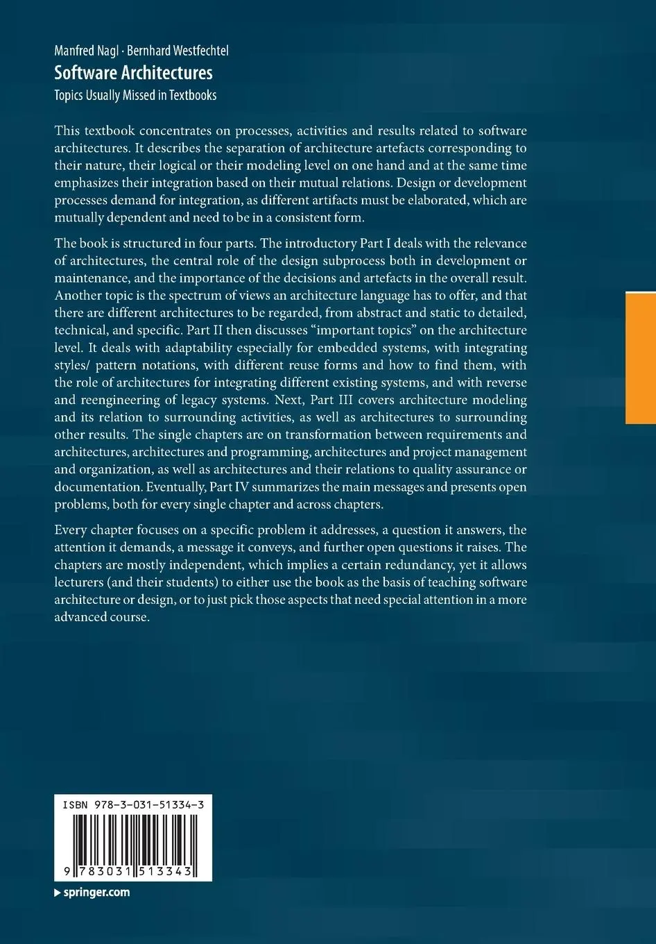 Rückseite: 9783031513343 | Software Architectures | Topics Usually Missed in Textbooks | Buch