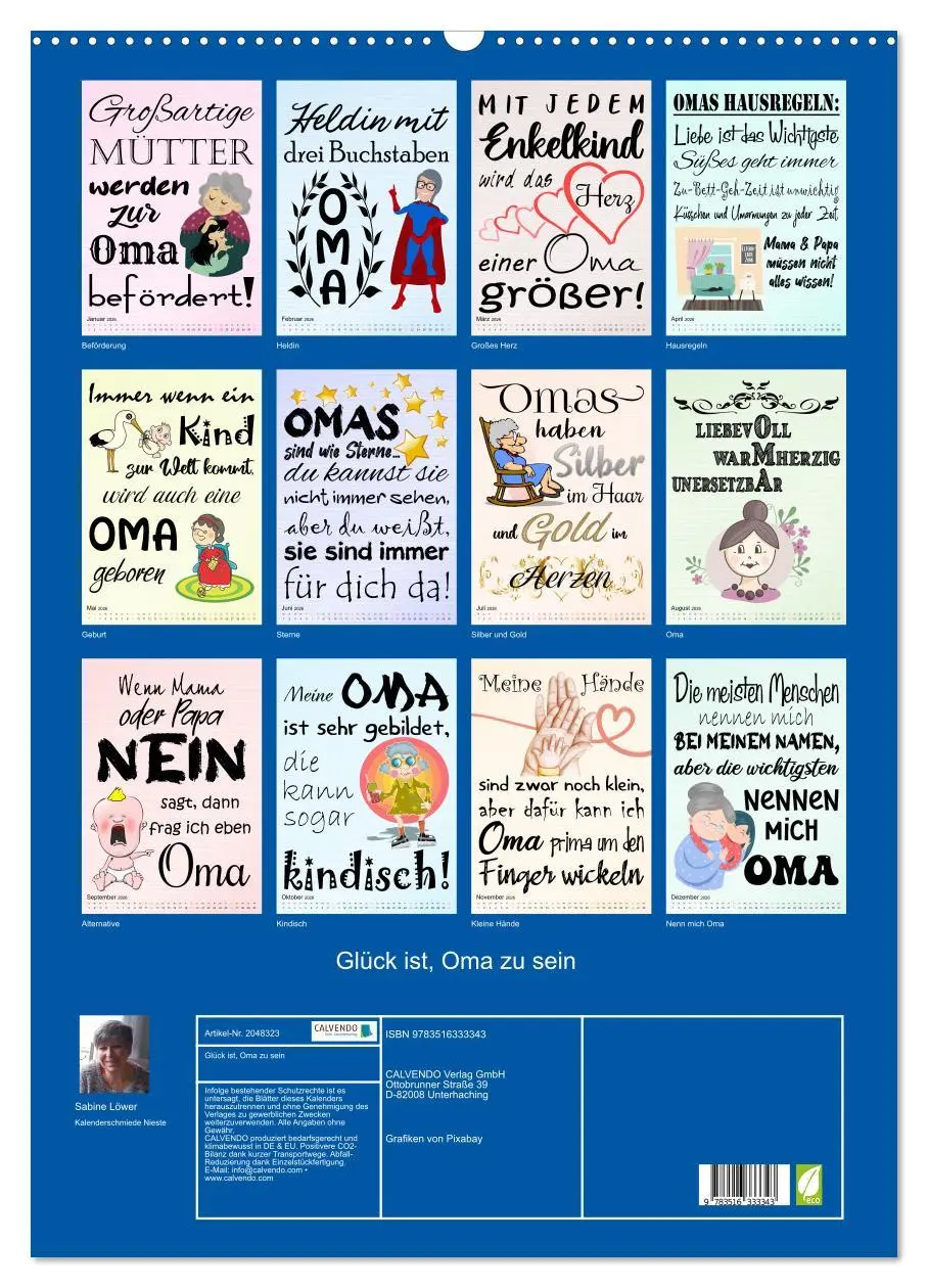 Bild: 9783516333343 | Glück ist, Oma zu sein (Wandkalender 2026 DIN A2 hoch), CALVENDO...