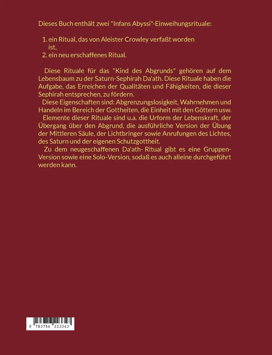 Rückseite: 9783756223343 | Zwei Infans Abyssi Rituale | Harry Eilenstein | Taschenbuch | 128 S.
