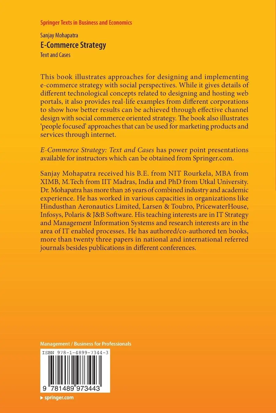 Rückseite: 9781489973443 | E-Commerce Strategy | Text and Cases | Sanjay Mohapatra | Taschenbuch