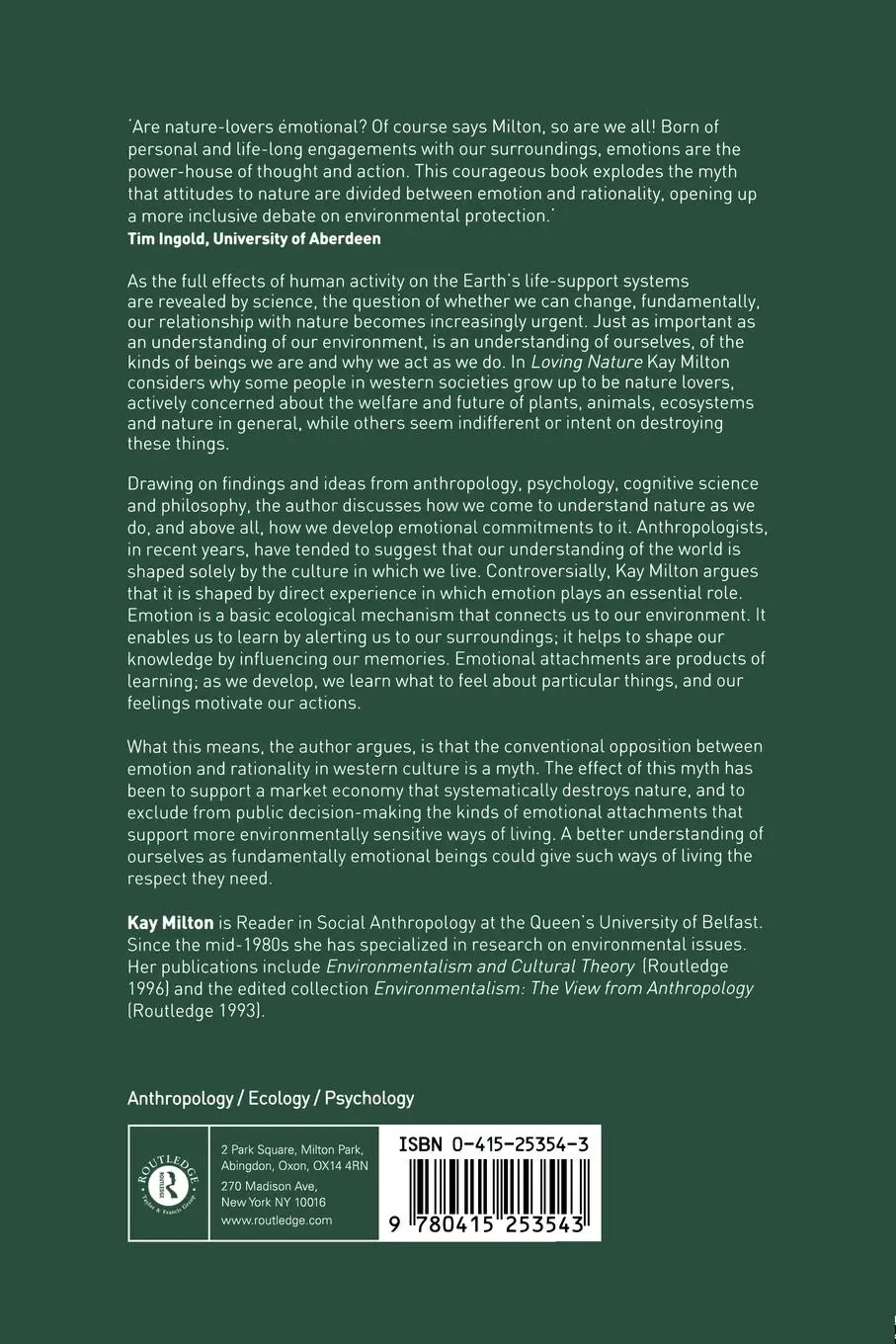Rückseite: 9780415253543 | Loving Nature | Towards an Ecology of Emotion | Kay Milton | Buch