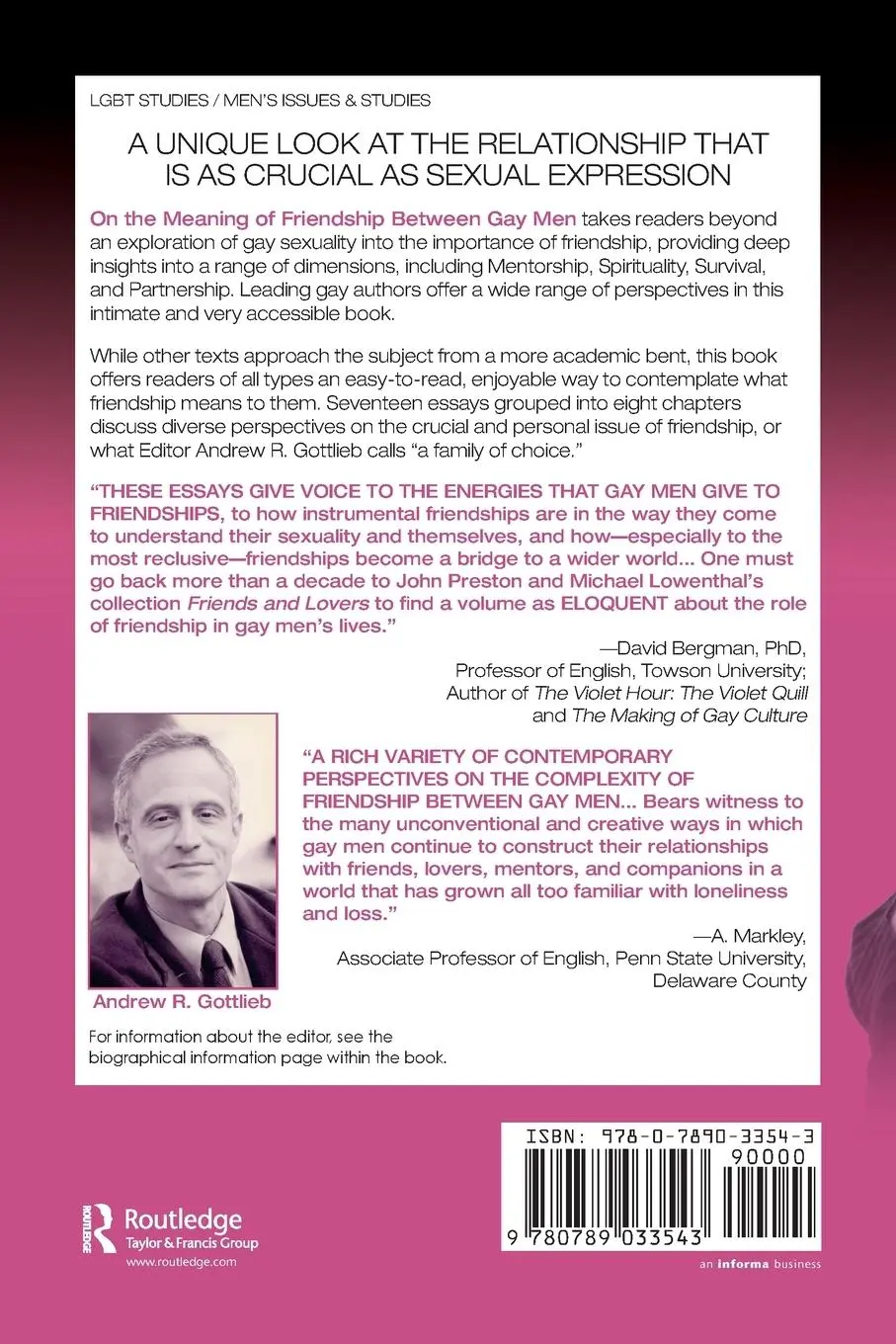 Rückseite: 9780789033543 | On the Meaning of Friendship Between Gay Men | Andrew R. Gottlieb