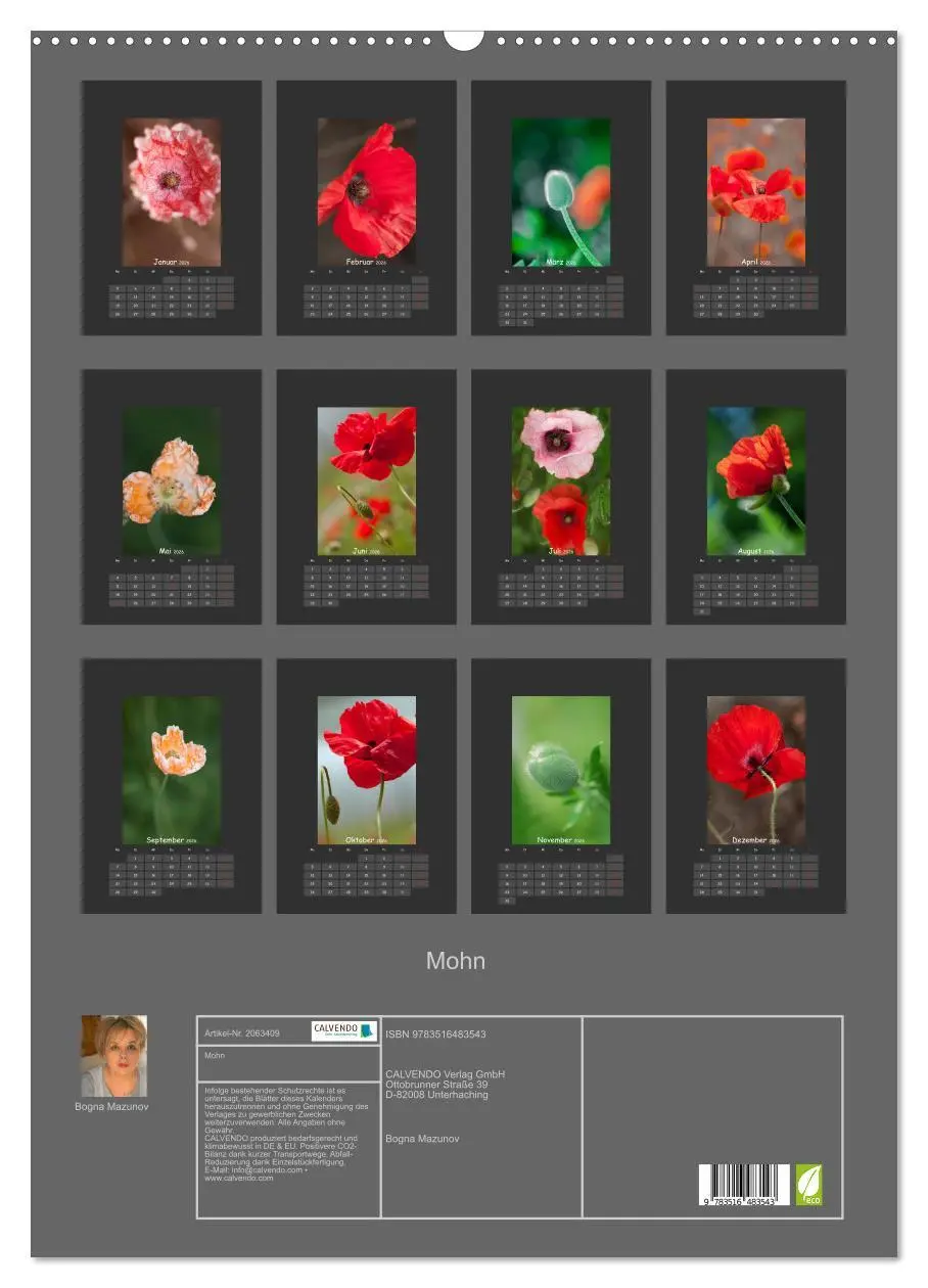 Bild: 9783516483543 | Mohn (Wandkalender 2026 DIN A2 hoch), CALVENDO Monatskalender | 2026