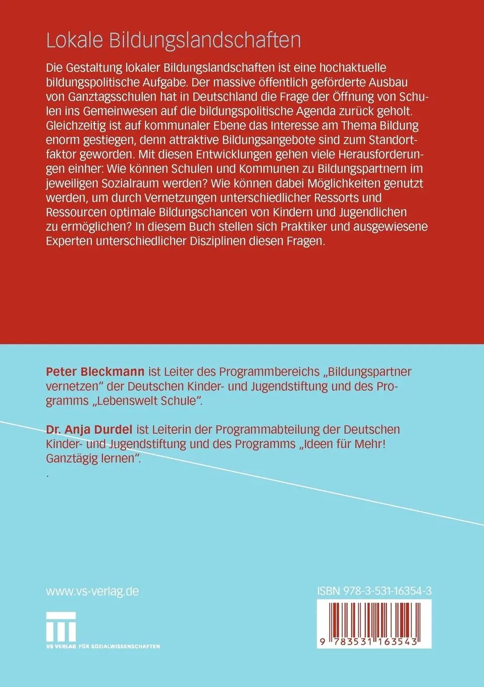 Rückseite: 9783531163543 | Lokale Bildungslandschaften | Anja Durdel (u. a.) | Taschenbuch | 2009